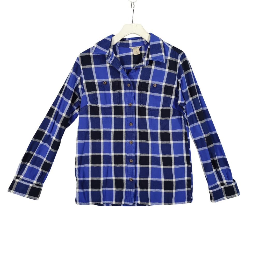 Duluth Womens Vented Flannel Shirt Small Blue Plaid Long Sleeve Cotton Granola